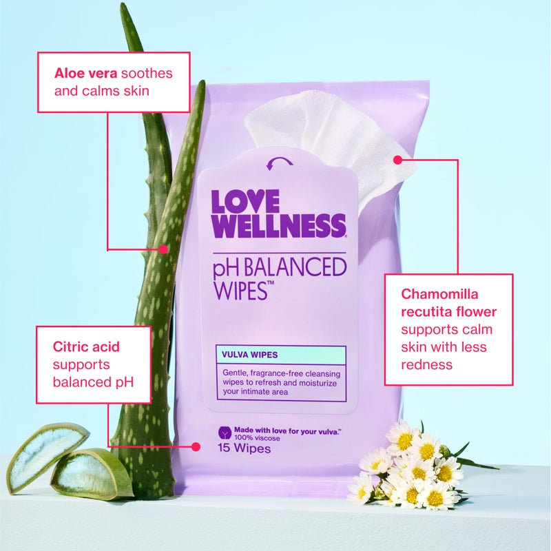 Love Wellness pH Balancing Wipes for Women | Fragrance-Free | Vulva Cleanser for Balanced pH, Intimate Health & Hygiene | Non-Irritating with Aloe Vera for Sensitive Skin | Travel Size | 3-Pack - Image 4
