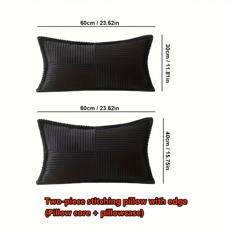 2pcs Rectangular Spliced Striped Corduroy Decorative Pillow Deep Wine Red 30x60cm Including Pillow Core Ultra Soft Bohemian Texture Cushion For Sofa Bed Living Room Car Office Bedroom Bay Window - Image 3