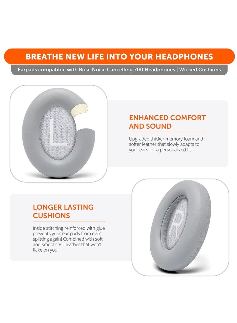 كيلا وسائد أذن بديلة لسماعات الرأس Bose 700 المزودة بخاصية إلغاء الضوضاء (NC700) مصنوعة من جلد البولي يوريثان الناعم، وإسفنج الذاكرة الفاخر، وسمك إضافي، ووسائد أذن فائقة المتانة (رمادي) - Image 3