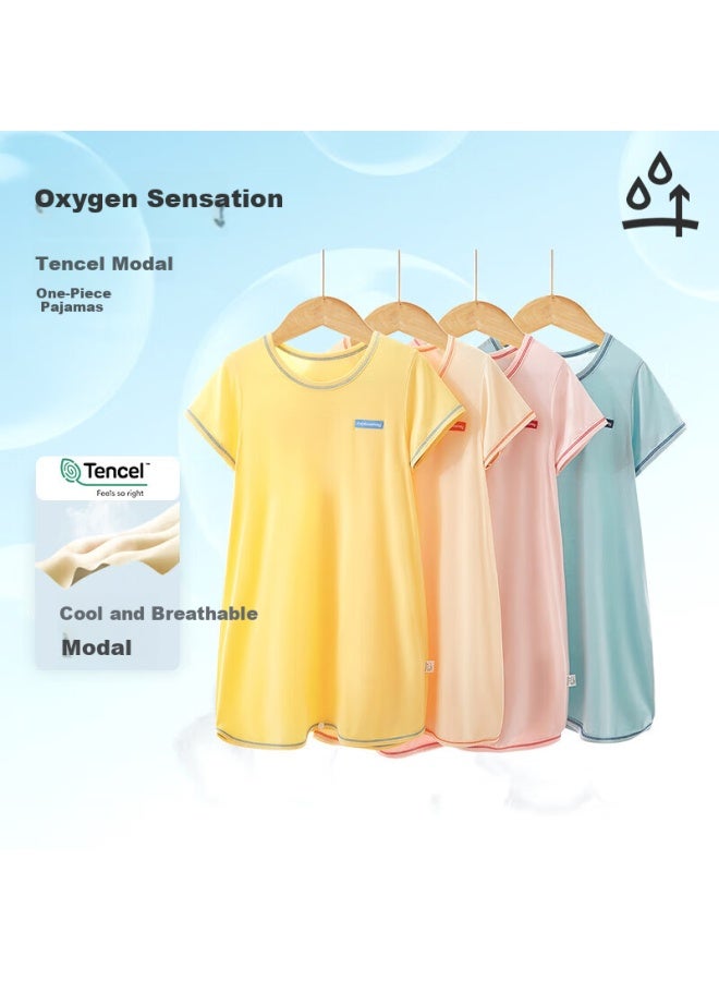 Shanbaomay Summer Children's Robe Blue Modal Baby Pajamas Home Wear Boys And Girls Sleeping Bag Cream Apricot Size 130 - Image 1
