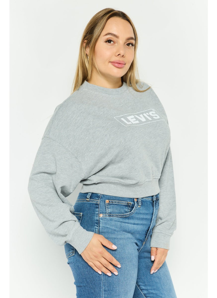 Levi's - Women Crew Neck Long Sleeve Brand Logo Sweatshirt, Grey - Image 1