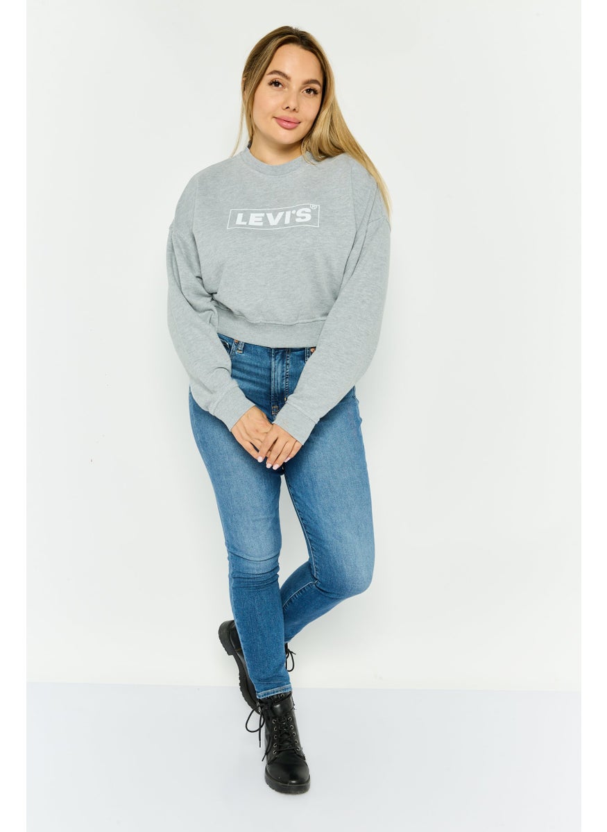 Levi's - Women Crew Neck Long Sleeve Brand Logo Sweatshirt, Grey - Image 1