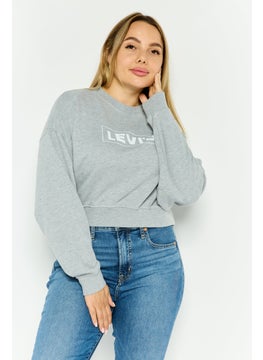 Women Crew Neck Long Sleeve Brand Logo Sweatshirt, Grey