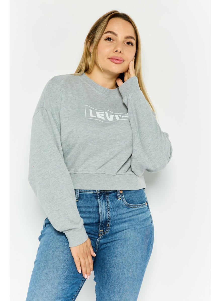 Levi's - Women Crew Neck Long Sleeve Brand Logo Sweatshirt, Grey - Image 1