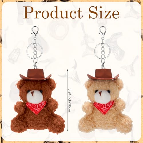 Nosiny 12 Pcs Plush Cowboy Bear Keychain Western Cowboy Party Favors Keychain with Hats and Mini Bandana for Birthday Party - Image 5