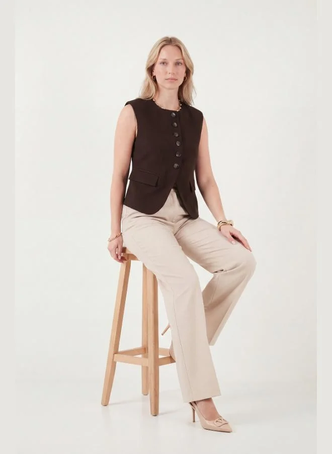 Lela Lela Front Slit Detail Fitted Crew Neck Buttoned Vest Women's VEST 6521194