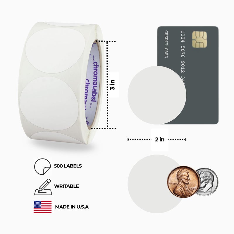 ChromaLabel 2 Inch Circle Sticker Labels, Easy to Write On Round Colored Stickers, Permanent Adhesive Labels - 500 Sticky Dots per Roll, White Stickers - Image 3