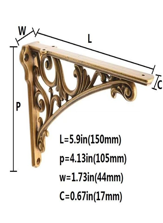CABDM Decorative Shelf Bracket 8 inch, Antique Brass Shelf Brackets for Shelving, Heavy Duty Vintage, DIY Projects, Hardware Included, 4 Pack, 7.87x5.6x1.73 inch,Baroque Style - Image 2