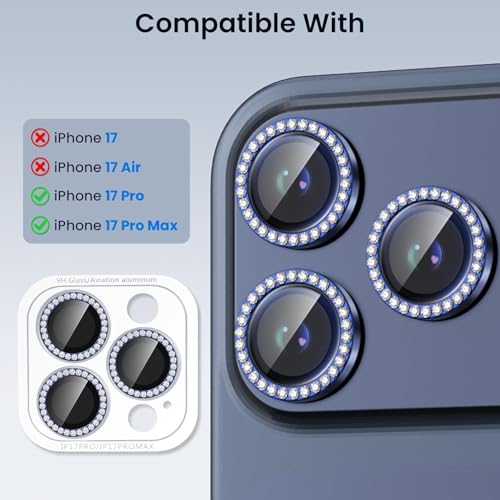 Lensarmor® Compatible With Deep Blue Diamond iPhone 17 Pro/iPhone 17 Pro Max Camera Lens Protector – 9H+ Tempered Glass with Diamond Coating, Scratch Resistant, Flash-Friendly Premium Lens Cover - Image 2