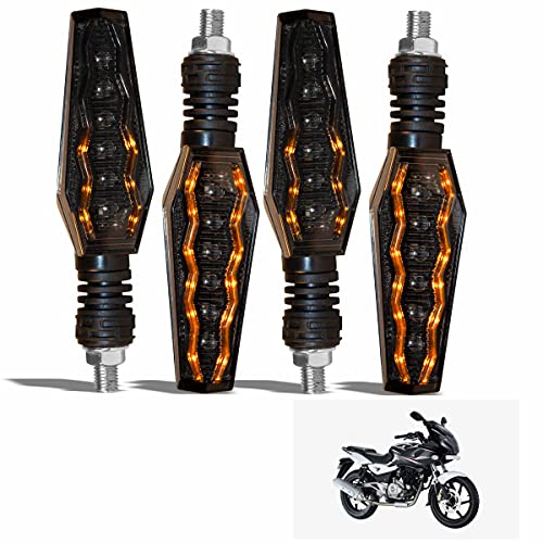 Asryd 12V Sleek Style Bike Led Indicators Amber Color Running Light with Blue DRL- Waterproof (Amber+Blue) For Bajaj Pulsar 220 F (Set of 4 Pcs), Black - Image 1