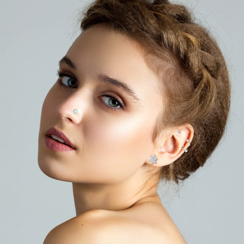 ONESING أونيسينغ 25 قطعة مجوهرات ثقب الأذن 16غ 20غ مجوهرات ثقب الأذن الفضية مضادة للحساسية مجوهرات ثقب الهليكس الأمامي أقراط الغضروف من الفولاذ المقاوم للصدأ الجراحي للنساء حلقات الأذن - Image 5