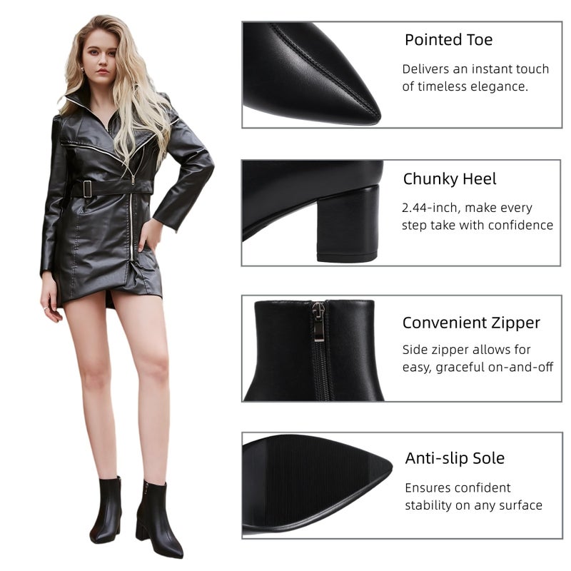 Abbleet Women's Ankle Boots Pointed Toe Chunky Block Heel Short Boots for Women Low Heeled Bootiesï¼ˆBlack,6ï¼‰ - Image 4