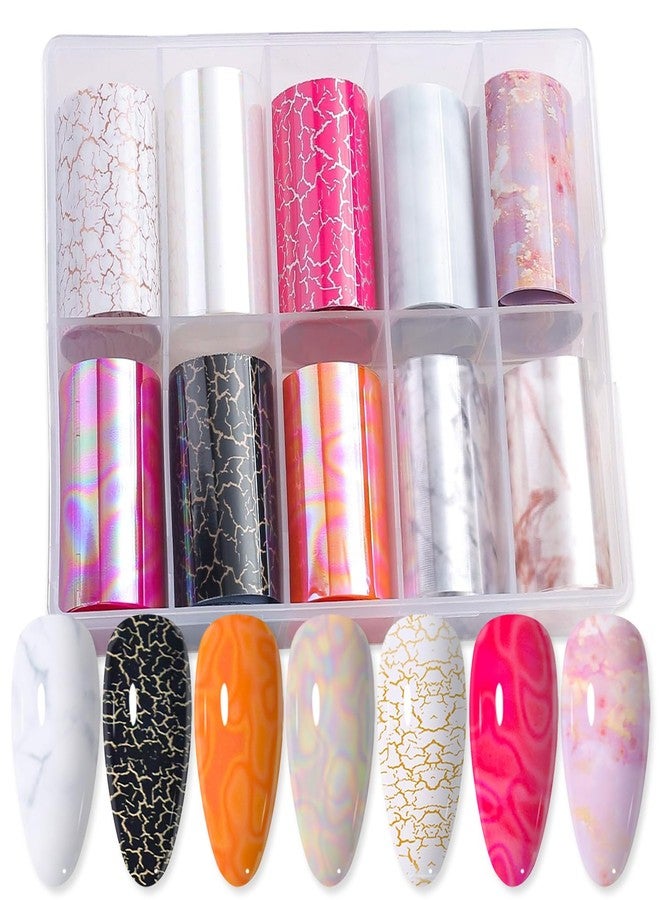 JERCLITY 10 Rolls Marbling Nail Foil Transfer Sticker Kit Holographic Aurora Nail Foil Sheets Marbled Foil Nail Art Decals Laser Nail Foil Transfer Stickers Foil Nail Wraps for Foil Nail Art - Image 1