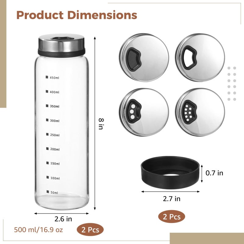 Homaisson 2 Pcs Large Salt and Pepper Shakers, 500ml Glass Spice Bottles with Adjustable Pour Holes, Spice Dispensers with Non-Slip Silicone Bases, Seasoning Jars with Rotating Steel Lids for - Image 3