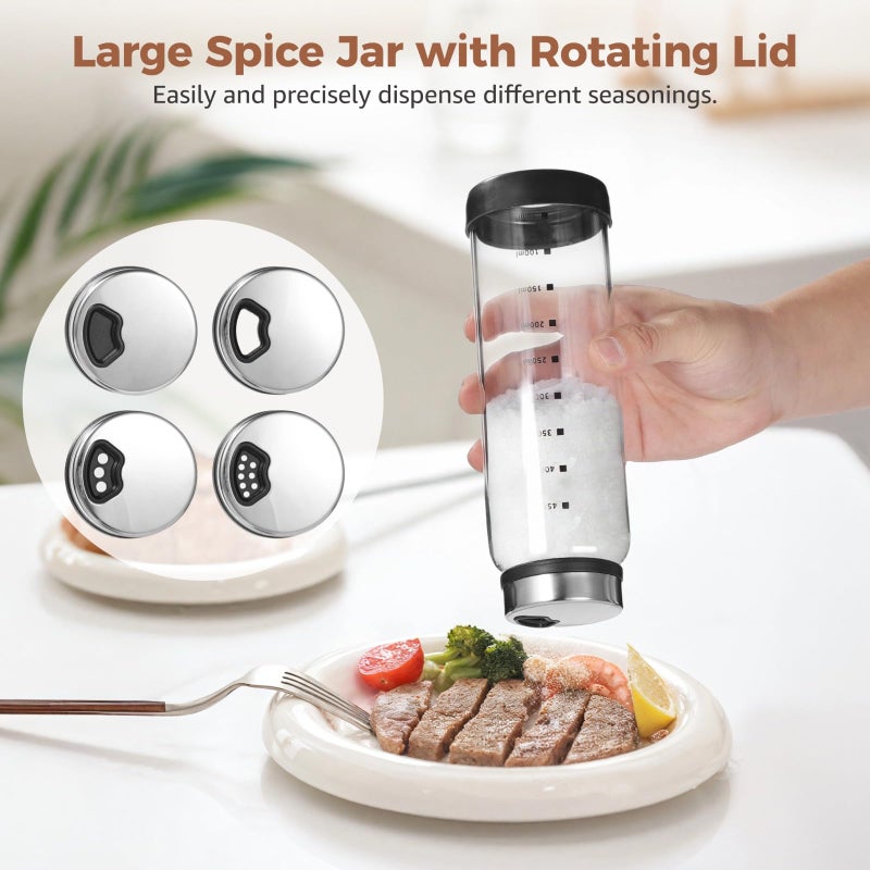 Homaisson 2 Pcs Large Salt and Pepper Shakers, 500ml Glass Spice Bottles with Adjustable Pour Holes, Spice Dispensers with Non-Slip Silicone Bases, Seasoning Jars with Rotating Steel Lids for - Image 2