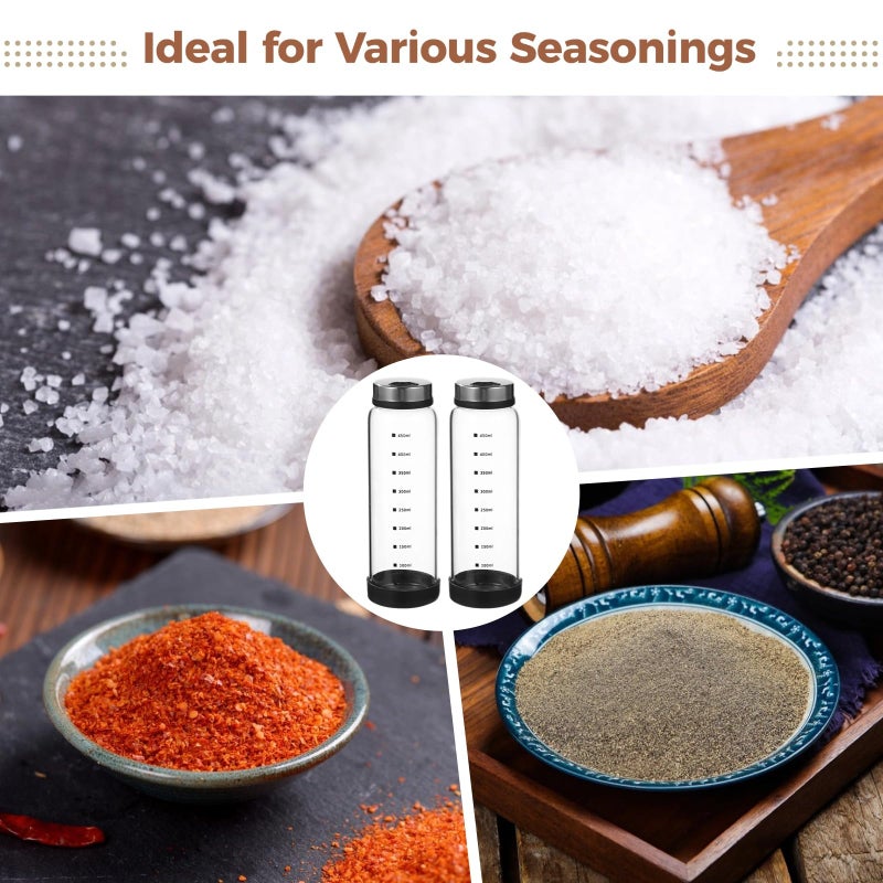 Homaisson 2 Pcs Large Salt and Pepper Shakers, 500ml Glass Spice Bottles with Adjustable Pour Holes, Spice Dispensers with Non-Slip Silicone Bases, Seasoning Jars with Rotating Steel Lids for - Image 5