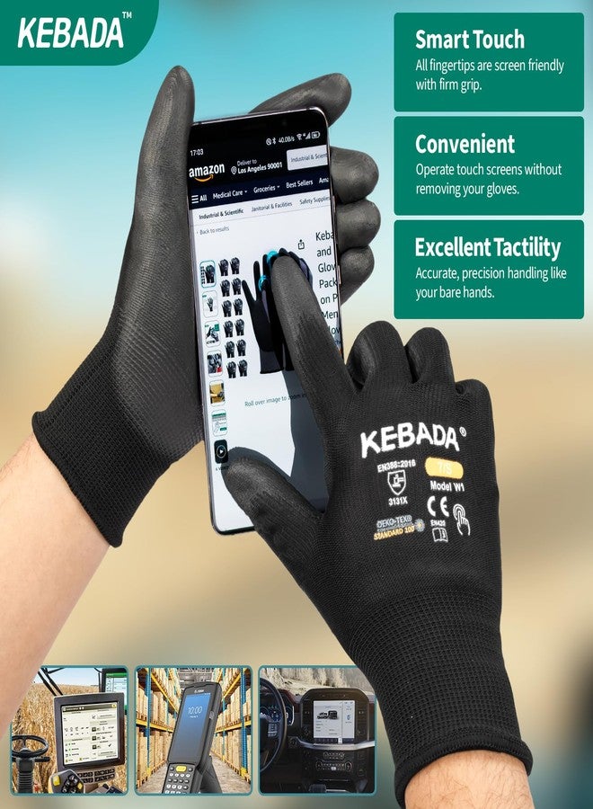 Kebada W1 Work Gloves for Men and Women, PU Coated Safety Gloves with Grip, Touchscreen, Great for Warehouse Package Handling, Construction - Image 3
