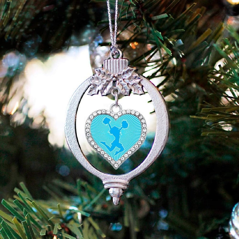 Inspired Silver - Cheerleader - Light Blue - Silver Christmas Ornament - Open Heart Charm Christmas Tree Ornament with Cubic Zirconia - Holiday Hanging Decoration - Image 2