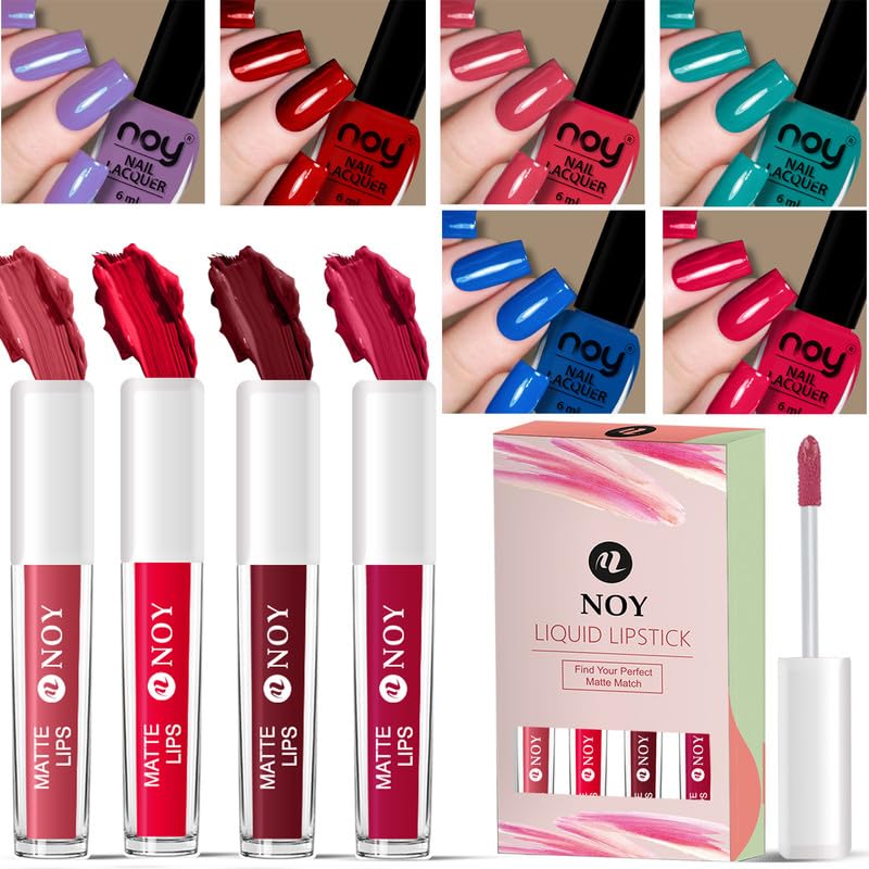 Noy Nail Paint And Liquid Lipstick Combo For Minimal TouchUps Bold Beauty Duo Liquid Lipstick Nail Paint In Vibrant Colors - Image 1