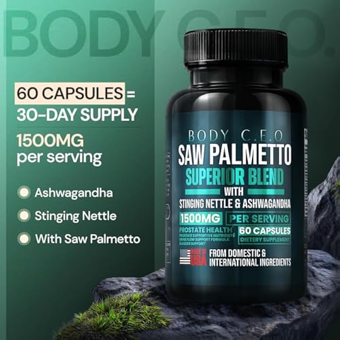 Saw Palmetto for Men - Prostate Health & Urinary Support - Stinging Nettle, Ashwagandha, Lycopene - Support Healthy Bladder Flow & Prostate Function - 60 Capsules - Image 3