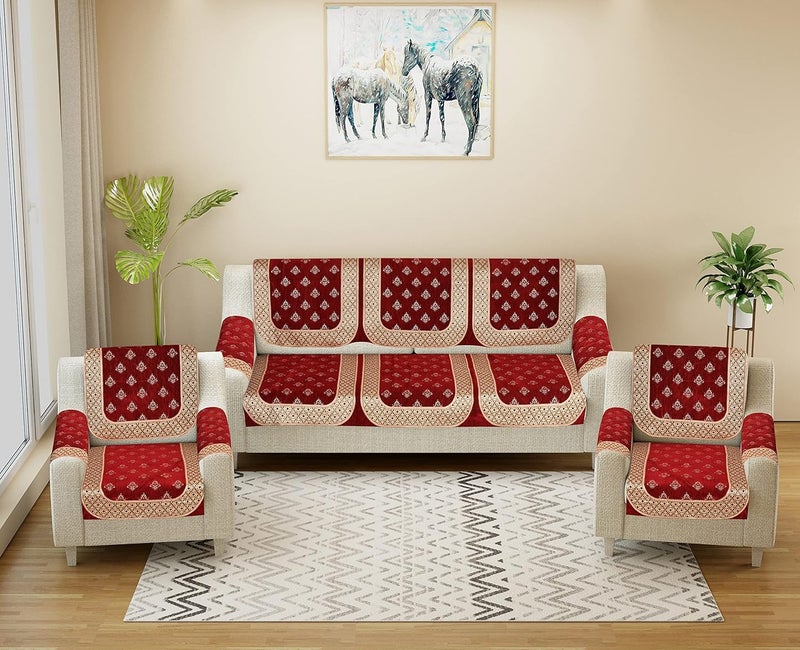 Dazzling DECOR Velvet Sofa Cover with Arm Covers Set of 5 Seater Premium Sofa Covers 3 Seater and 2 Seater Full Cover Set for Couch Seat Heavy Fabric Sofa Slip Back Protector 1296_03_Maroon - Image 1