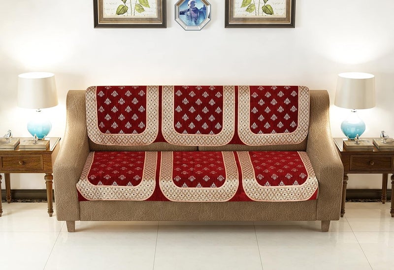 Dazzling DECOR Velvet Sofa Cover with Arm Covers Set of 5 Seater Premium Sofa Covers 3 Seater and 2 Seater Full Cover Set for Couch Seat Heavy Fabric Sofa Slip Back Protector 1296_03_Maroon - Image 3