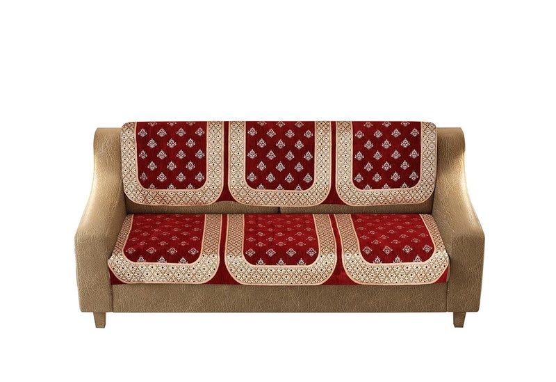 Dazzling DECOR Velvet Sofa Cover with Arm Covers Set of 5 Seater Premium Sofa Covers 3 Seater and 2 Seater Full Cover Set for Couch Seat Heavy Fabric Sofa Slip Back Protector 1296_03_Maroon - Image 4