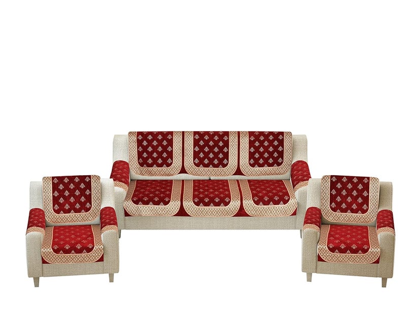 Dazzling DECOR Velvet Sofa Cover with Arm Covers Set of 5 Seater Premium Sofa Covers 3 Seater and 2 Seater Full Cover Set for Couch Seat Heavy Fabric Sofa Slip Back Protector 1296_03_Maroon - Image 2