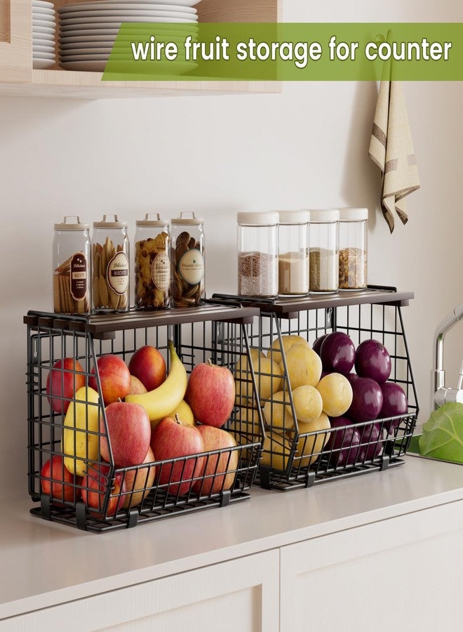 GGIU Wire Fruit Basket for Kitchen Storage: Hanging Wall Fruit Basket for Kitchen Stackable Counter Basket for Vegetable Produce - Counter Potato and Onion Storage for Pantry 3 Pack - Image 2