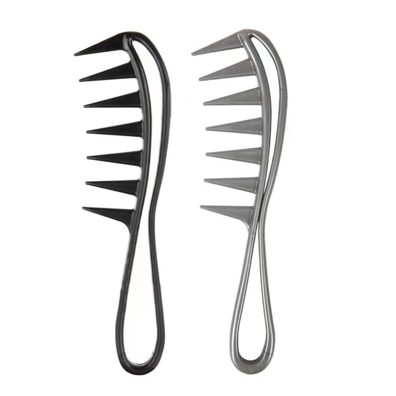 Dladhict 2Pcs Wide Tooth Comb for Wet Curly Wavy Thick Long Hair - Premium Plastic Grip for Wigs, Barber Salon - Large Shark Teeth Anti-Static Hair Combs for Men Women (Black, Grey) - Image 1