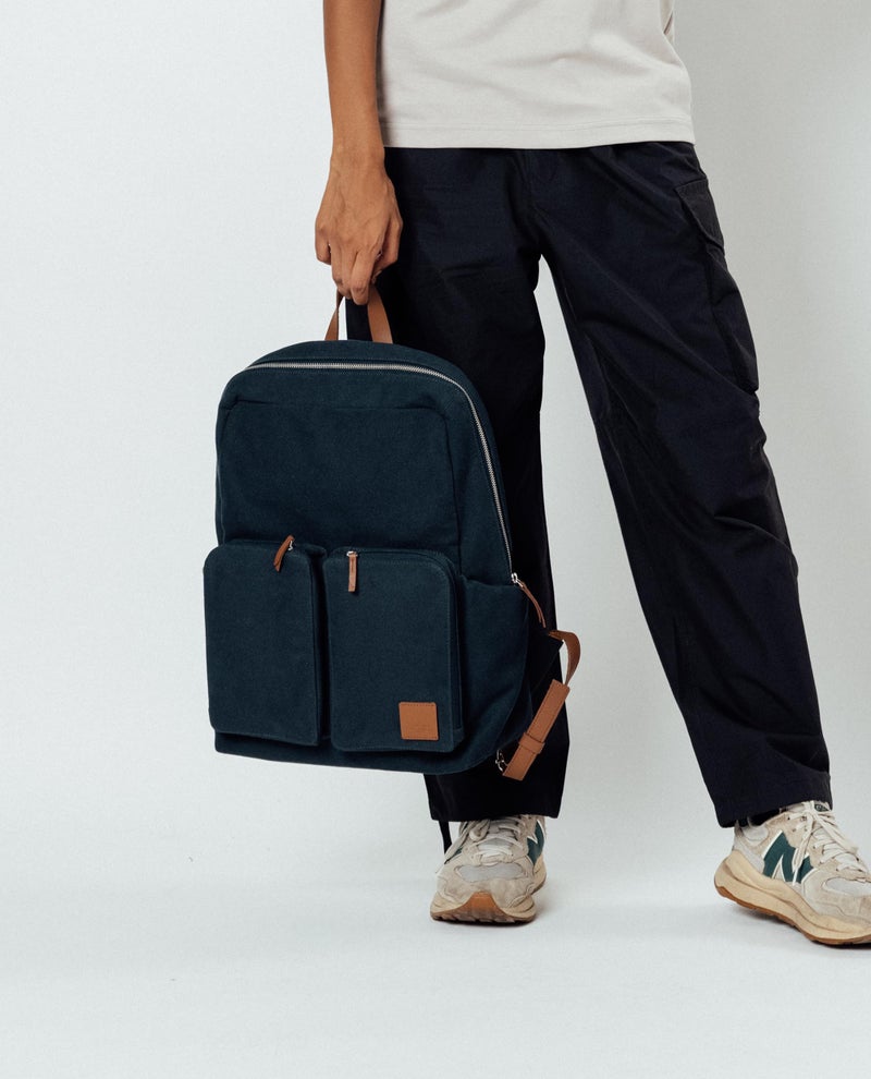 DailyObjects Navy Field Backpack (20L) | | Casual Laptop Bag with Luggage Sleeve | Unisex Travel Backpack | Durable Canvas Material | Zippered Compartments with Pockets - Image 3