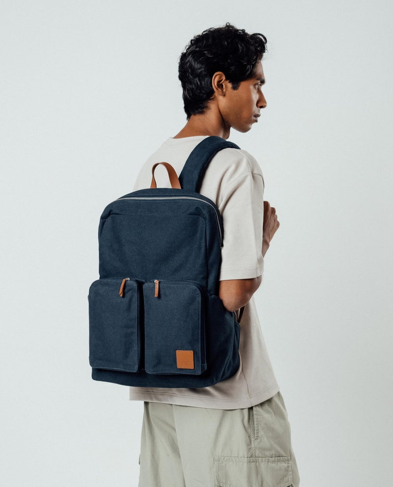 DailyObjects Navy Field Backpack (20L) | | Casual Laptop Bag with Luggage Sleeve | Unisex Travel Backpack | Durable Canvas Material | Zippered Compartments with Pockets - Image 2