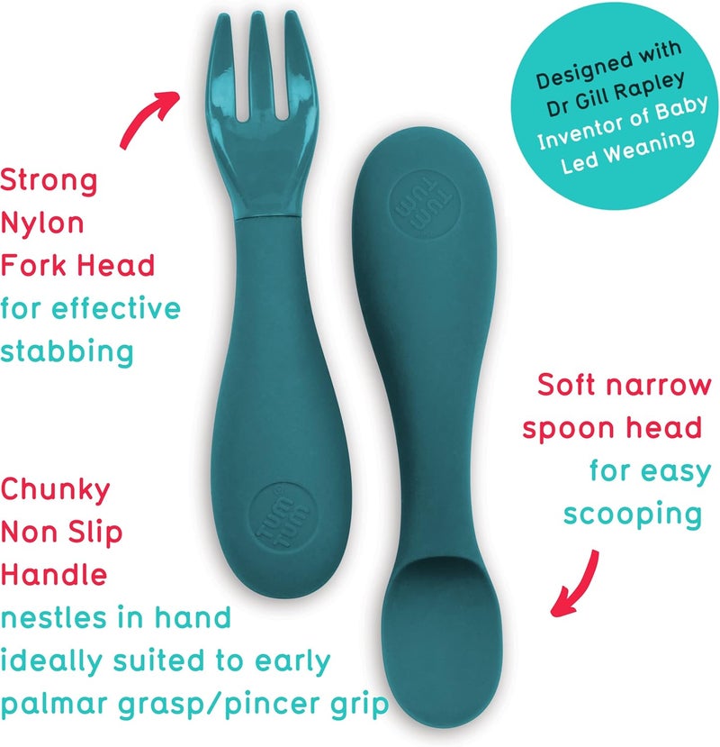 TUM TUM Baby Cutlery with Case Baby Spoon  Fork Set Baby Cutlery for Babies First self Feeding Cutlery Silicone Baby Spoon  Fork 6 Months Plus Blue - Image 3