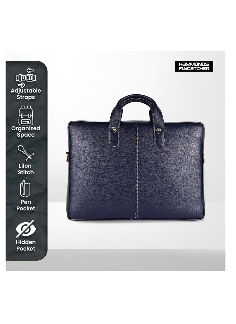 HAMMONDS FLYCATCHER Leather Laptop Bag for Men - Office Bag, Royal Blue - Fits Up to 14/15.6 Inch Laptop/MacBook - Laptop Messenger Bags/Leather Bag for Men with Adjustable Shoulder Strap | LB106BU (1WS5)  - Image 4