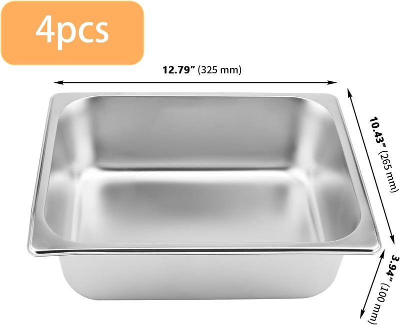 ZOENHOU 4 Pack 1/2 Half Size Steam Table Pans, Stainless Steel Steam Food Pan, 4 Inch Deep Anti-jam Hotel Pans for Catering and Home Use, 12.8 x 10.4 Inch - Image 2