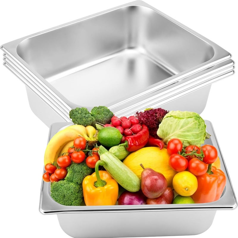 ZOENHOU 4 Pack 1/2 Half Size Steam Table Pans, Stainless Steel Steam Food Pan, 4 Inch Deep Anti-jam Hotel Pans for Catering and Home Use, 12.8 x 10.4 Inch - Image 1