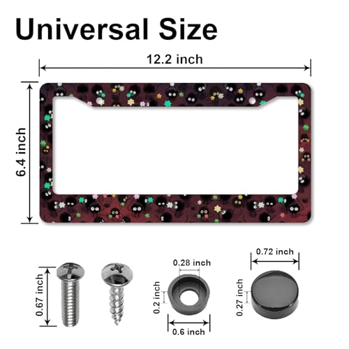 DGDRHZ Anime License Plate Frames，Anime Car Accessories for Women and Men ，Cute Soot Sprites License Plate Holder，Aluminum License Plate Frame Fits Standard US Vehicles Size 12.2 x 6 Inch (Black 01-2pcs) - Image 2