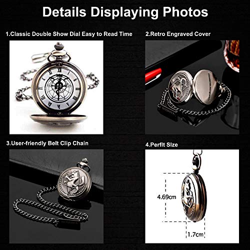 BoShiYa Fullmetal Alchemist Pocket Watch with Chain Vintage Quartz Pocket Watch for Cosplay Accessories Anime Merch - Image 5