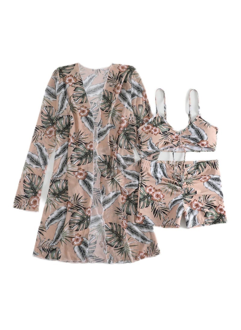 NADANBAO Outdoor 3pcs high waisted long sleeve cover-up lace-up beach swimsuit set - Image 1