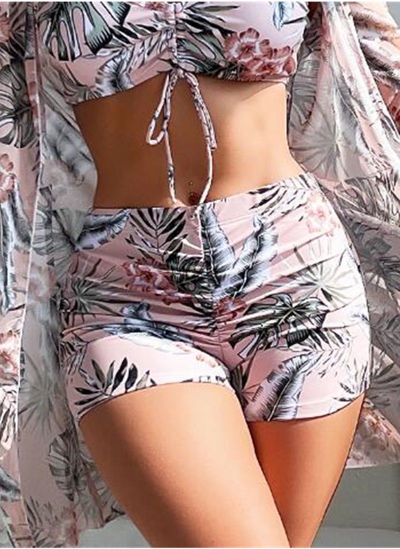 NADANBAO Outdoor 3pcs high waisted long sleeve cover-up lace-up beach swimsuit set - Image 4