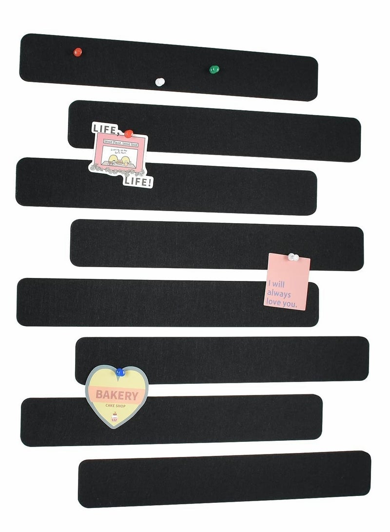 SOLARAE 8 Pcs Black Felt Pin Board Bar Strips with 35 Pushpins, Self-Adhesive Lightweight Bulletin Board Bar Strips No Damage for Wall,for Paste Notes, Photos, Schedules, Announcements - Image 1