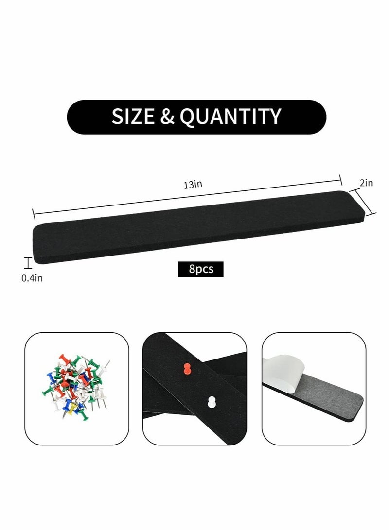 SOLARAE 8 Pcs Black Felt Pin Board Bar Strips with 35 Pushpins, Self-Adhesive Lightweight Bulletin Board Bar Strips No Damage for Wall,for Paste Notes, Photos, Schedules, Announcements - Image 2