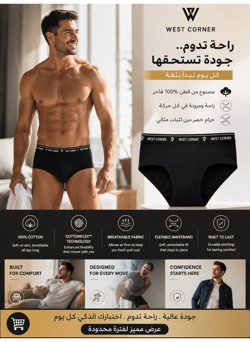ويست كونر ويست كورنر سروال داخلي رجالي سليب قطن 100% باللون الأسود – مقاس XS – بتقنية كوتون فليكس، خامة فائقة النعومة وجيدة التهوية، حزام خصر مرن لراحة تدوم طوال اليوم - Image 4