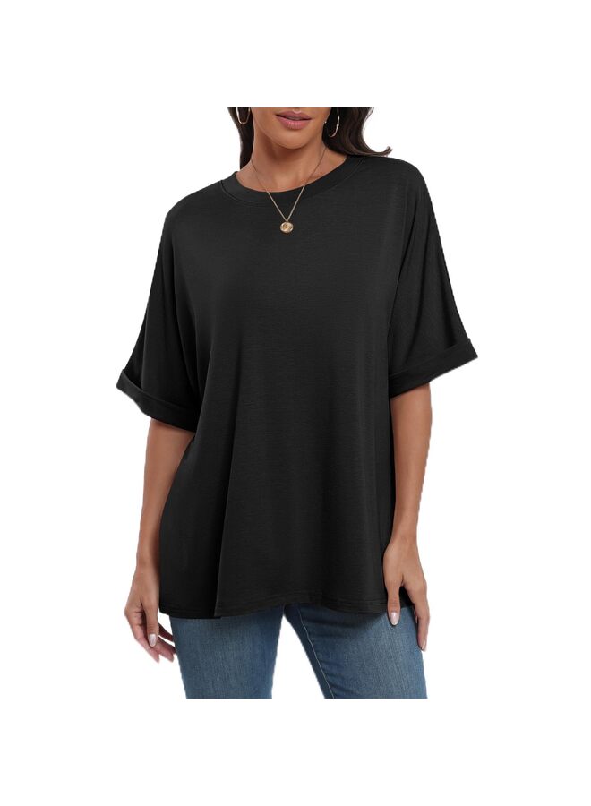 Crew Neck Tee, Crop Top Women's Oversized T Shirts Tee Shirt Short Sleeve Crewneck Summer Tops Round Neck Tee Casual Loose Basic Tee Shirts 2024 Trendy Clothes (M)  - Image 1