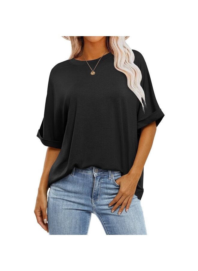 Crew Neck Tee, Crop Top Women's Oversized T Shirts Tee Shirt Short Sleeve Crewneck Summer Tops Round Neck Tee Casual Loose Basic Tee Shirts 2024 Trendy Clothes (M)  - Image 2