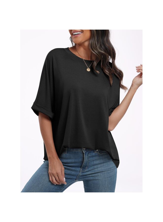 Crew Neck Tee, Crop Top Women's Oversized T Shirts Tee Shirt Short Sleeve Crewneck Summer Tops Round Neck Tee Casual Loose Basic Tee Shirts 2024 Trendy Clothes (M)  - Image 3