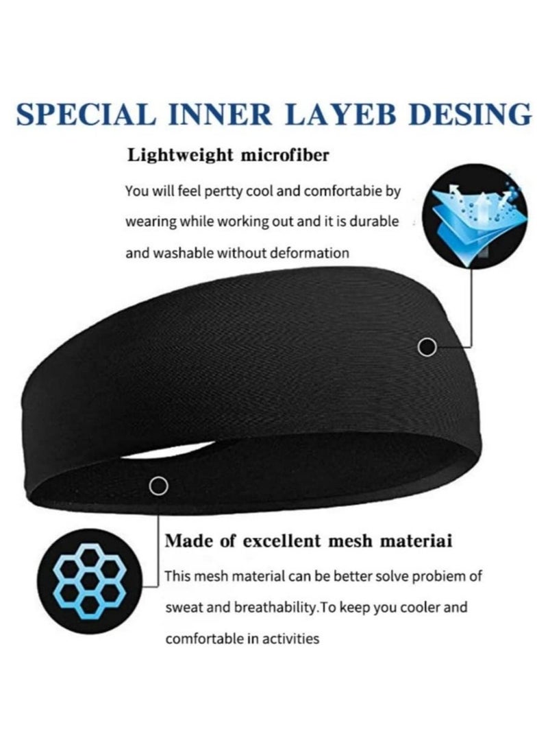 Sports Headbands, Sports Headbands for Men Women (2 Pack), Moisture Wicking Sweat Band Elastic Wide Hair Bands, Running, Cycling, Basketball, Gym Exercise, Football - Image 2