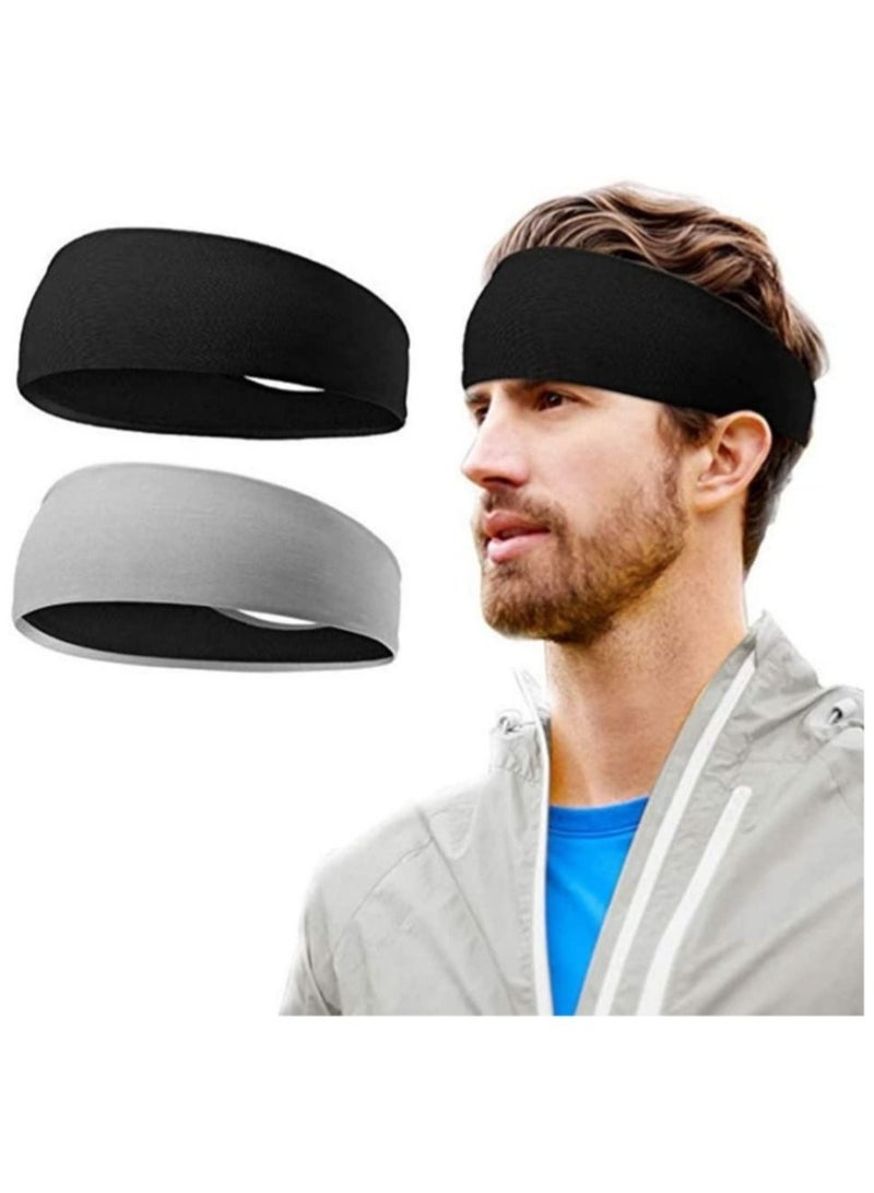 Sports Headbands, Sports Headbands for Men Women (2 Pack), Moisture Wicking Sweat Band Elastic Wide Hair Bands, Running, Cycling, Basketball, Gym Exercise, Football - Image 1