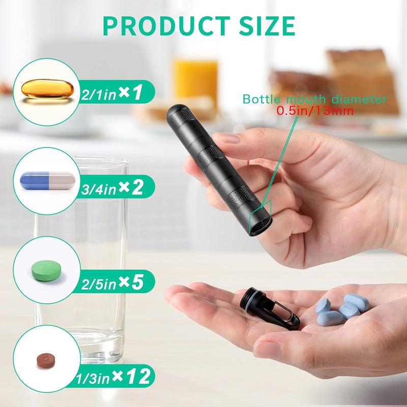 TISUR Large Weekly Pill Organizer, Titanium Keychain Pill Holder Travel Box Case Multitool EDC Every Day Carry for Men (Black-3.26inch) - Image 4
