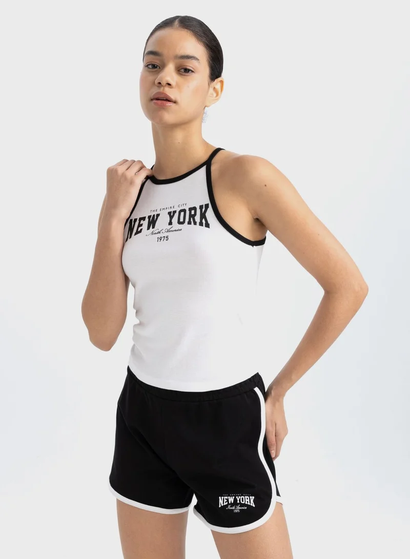 ديفاكتو Crop Top Ribana Crew Neck Sleeveless Undershirt